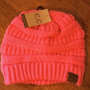 Pink C.C Exclusives cable knit stocking cap